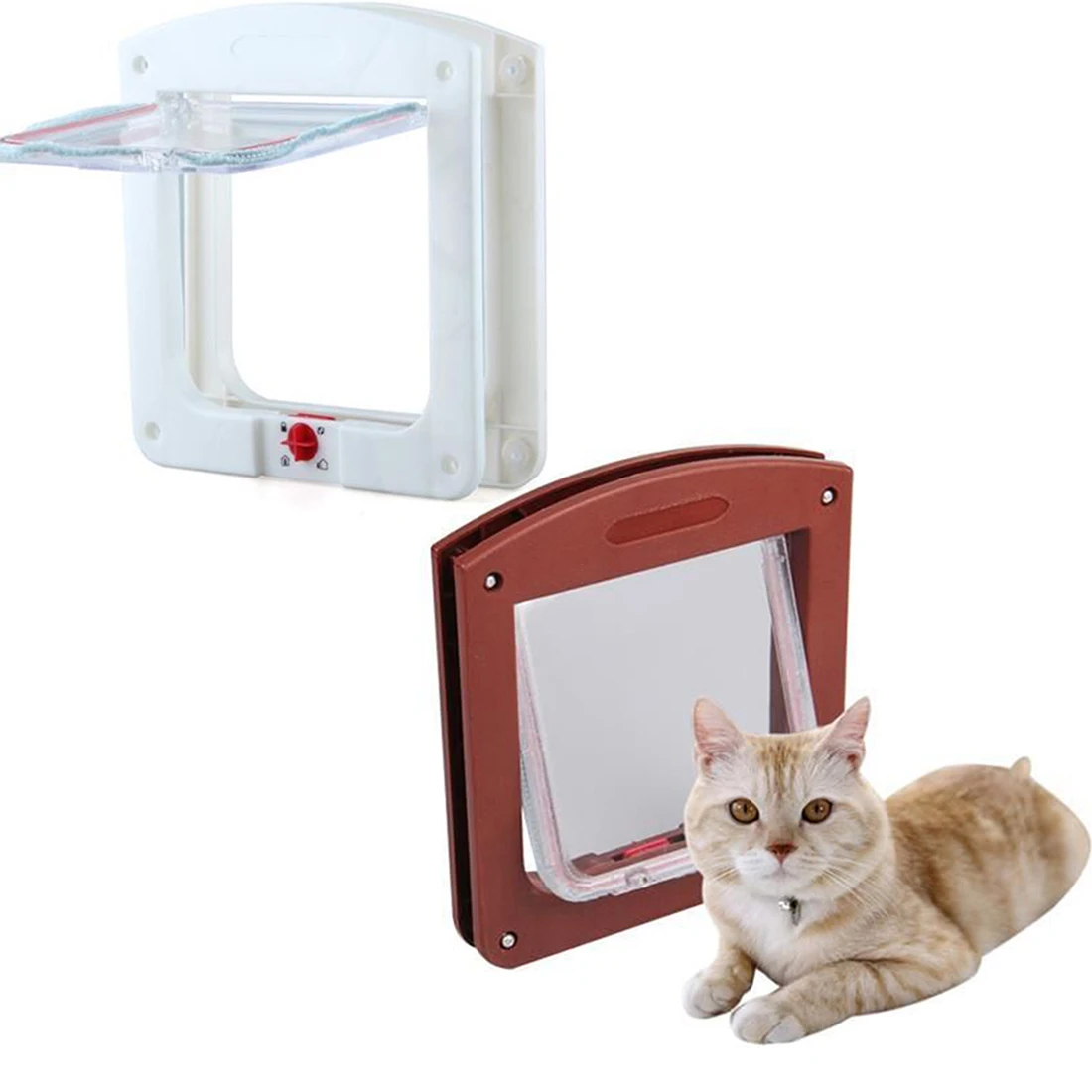 Image Plastic 4 Way Cat Dog Small Pet Locking Door Flap Waterproof  Durable