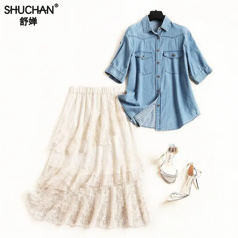 Shuchan Casual Denim Shirt Women+lace Skirts 2 Piece Set Women Conjunto Feminino 2019 New Suit Women High Quality 50877
Shuchan Casual Denim Shirt Women+lace Skirts 2 Piece Set Women Conjunto Feminino 2019 New Suit Women High Quality 50877