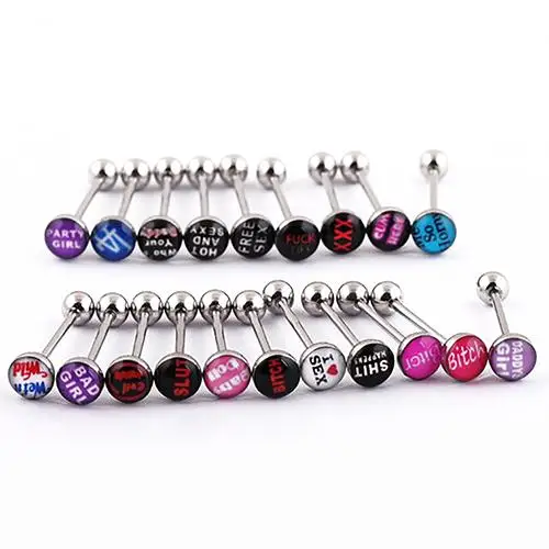 10Pcs Fashion Punk Nightclub Words Ear Tongue Bars Rings Studs Piercing Jewelry Nose Ring Fashion Body Jewelry