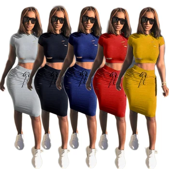 Women Summer Casual Short Sleeve Distressed Crop Tops Bodycon Short Mini Skirt Dress Fashion Two Piece Set Clothing Outfit Cheap
Women Summer Casual Short Sleeve Distressed Crop Tops Bodycon Short Mini Skirt Dress Fashion Two Piece Set Clothing Outfit Cheap