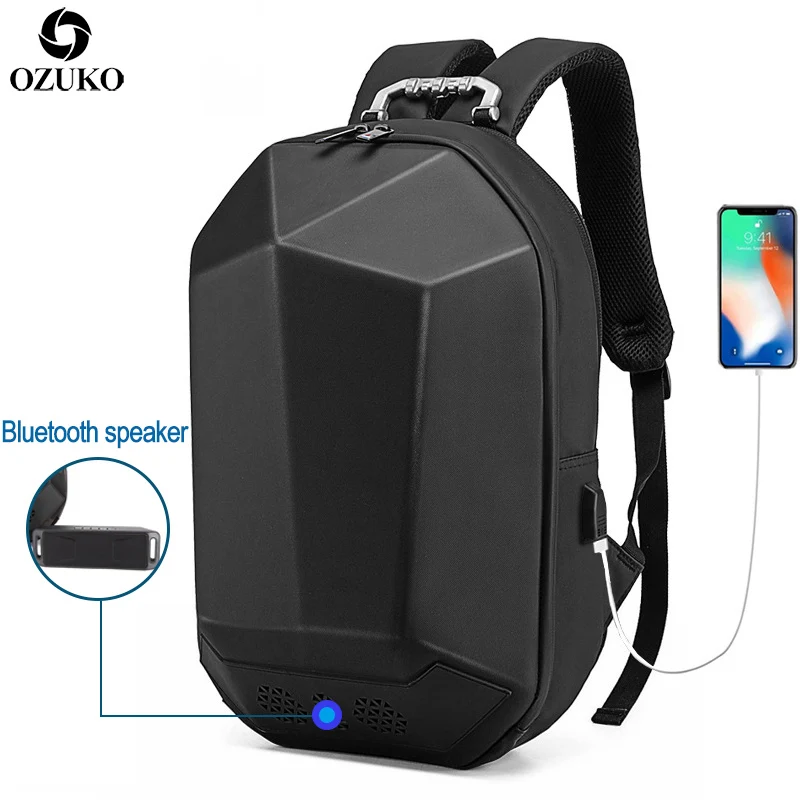 

OZUKO Men Backpack 15.6" Laptop Backpack Fashion Bluetooth Music Backpacks Teenager School Bag Multifunction Male Travel Mochila