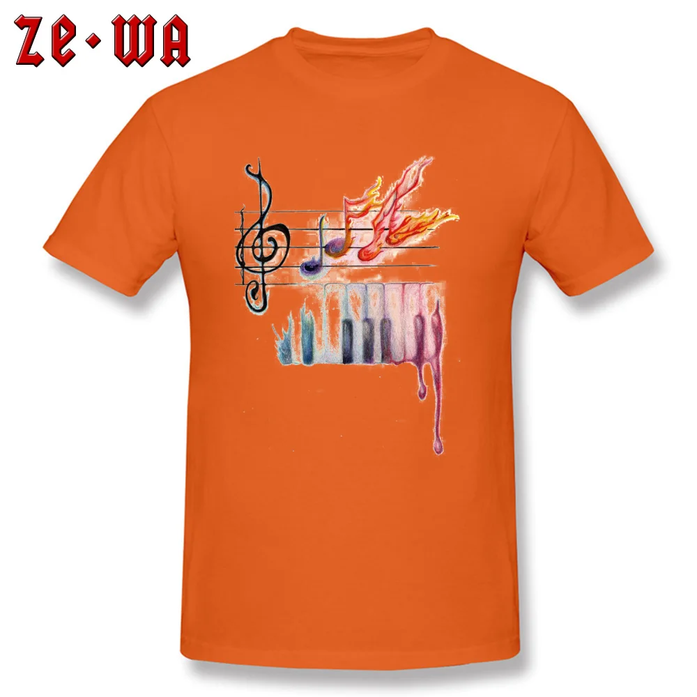 Men Designer Tops T Shirt Crewneck Father Day 100% Cotton Tshirts Funny Short Sleeve art music drawing musical note Tops T Shirt art music drawing musical note orange