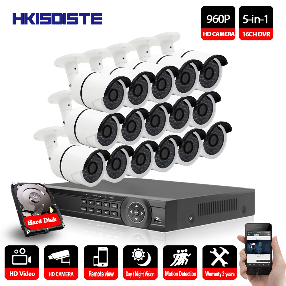 16CH CCTV System HDMI 1080P output AHD CCTV DVR 16PCS 1.3MP IR Outdoor Security Nightvision 960P AHD Camera Surveillance System
16CH CCTV System HDMI 1080P output AHD CCTV DVR 16PCS 1.3MP IR Outdoor Security Nightvision 960P AHD Camera Surveillance System