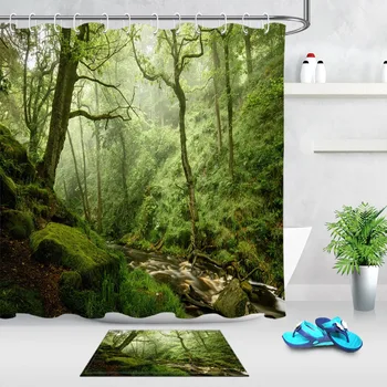 LB Green Tropical Forest Tree Shower Curtains Bathroom Curtain with Mat Set Nature Scenic Waterproof Fabric For Bathtub Decor
LB Green Tropical Forest Tree Shower Curtains Bathroom Curtain with Mat Set Nature Scenic Waterproof Fabric For Bathtub Decor