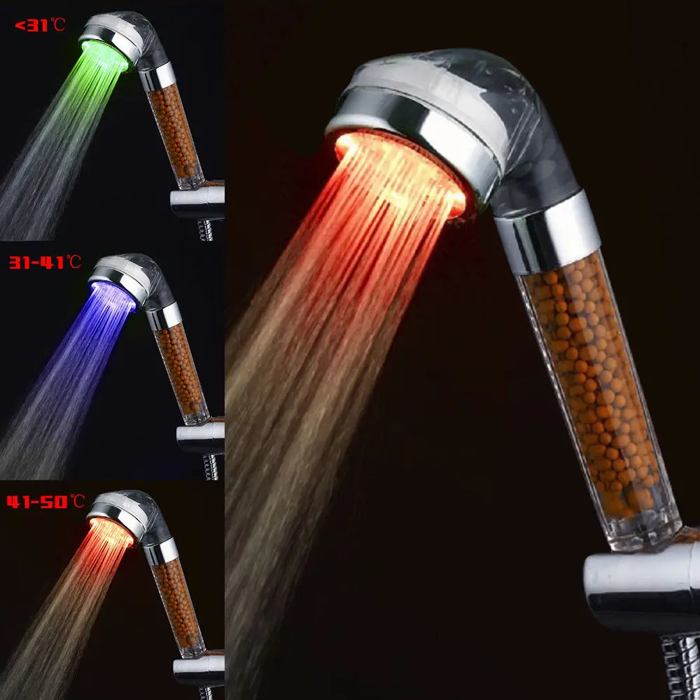 Hot Bathroom Shower SPA 3 Color LED Light shower water Temperature controlled visible showerhead mineral Filter Shower head Gift
Hot Bathroom Shower SPA 3 Color LED Light shower water Temperature controlled visible showerhead mineral Filter Shower head Gift