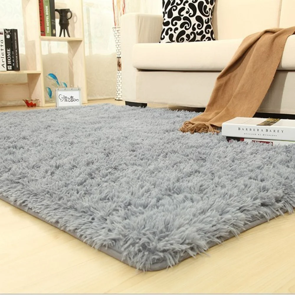 Super Soft Silky Bedroom Rug Living Room Carpet Rug Pure Color