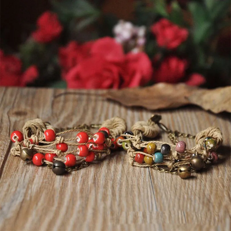 Bronze Bell Ceramic Beaded Bracelets Hemp Rope Chain Cuff Bangles Women Men Beads Charm Wristbands Jewelry Adjustable
Bronze Bell Ceramic Beaded Bracelets Hemp Rope Chain Cuff Bangles Women Men Beads Charm Wristbands Jewelry Adjustable