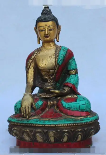 S01161 9"Nepal Tibet Bronze Gild Turquoise Red Coral Shakyamuni Amitabha Budddha Statue B0403
S01161 9"Nepal Tibet Bronze Gild Turquoise Red Coral Shakyamuni Amitabha Budddha Statue B0403