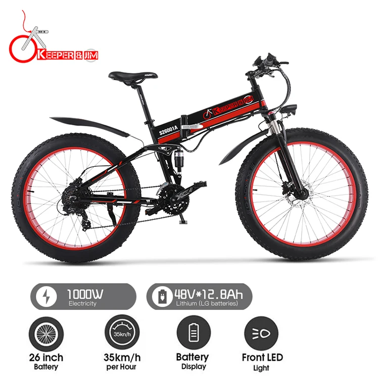 Perfect K&J 1000 power 48V12.8AH double battery snow bicycle oil brake aluminum alloy frame folding electric mountain bike E-bicycle 1