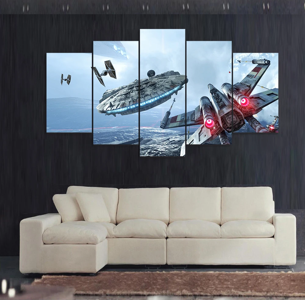 HD-Print-5-pieces-canvas-wall-art-Millennium-Falcon-X-Wing-star-wars-painting-canvas-modern (1)