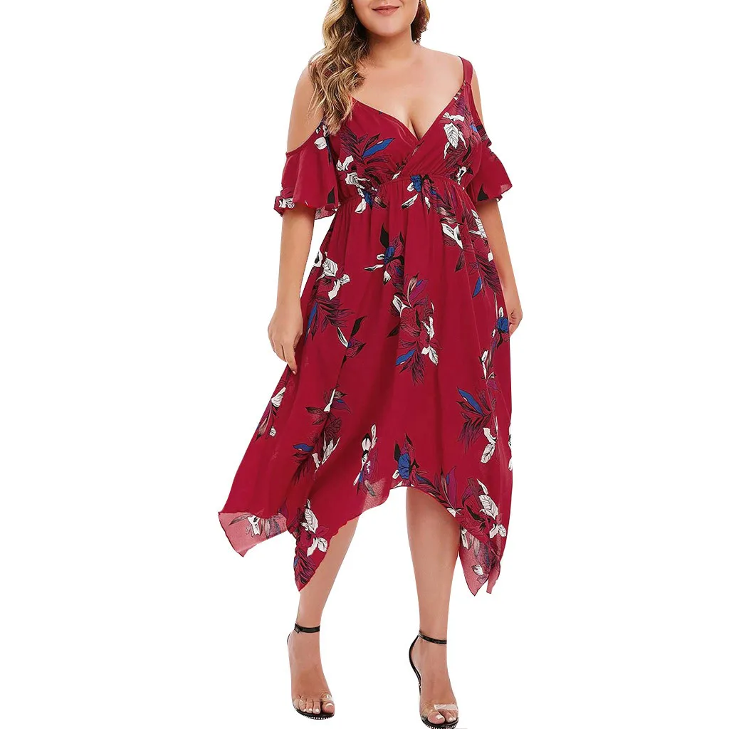 Summer Dress Women Casual Plus Size Open Shoulder Floral Printed Handkerchief V-Neck Dresses Streetwear Robe Mujer Vestidos
Summer Dress Women Casual Plus Size Open Shoulder Floral Printed Handkerchief V-Neck Dresses Streetwear Robe Mujer Vestidos