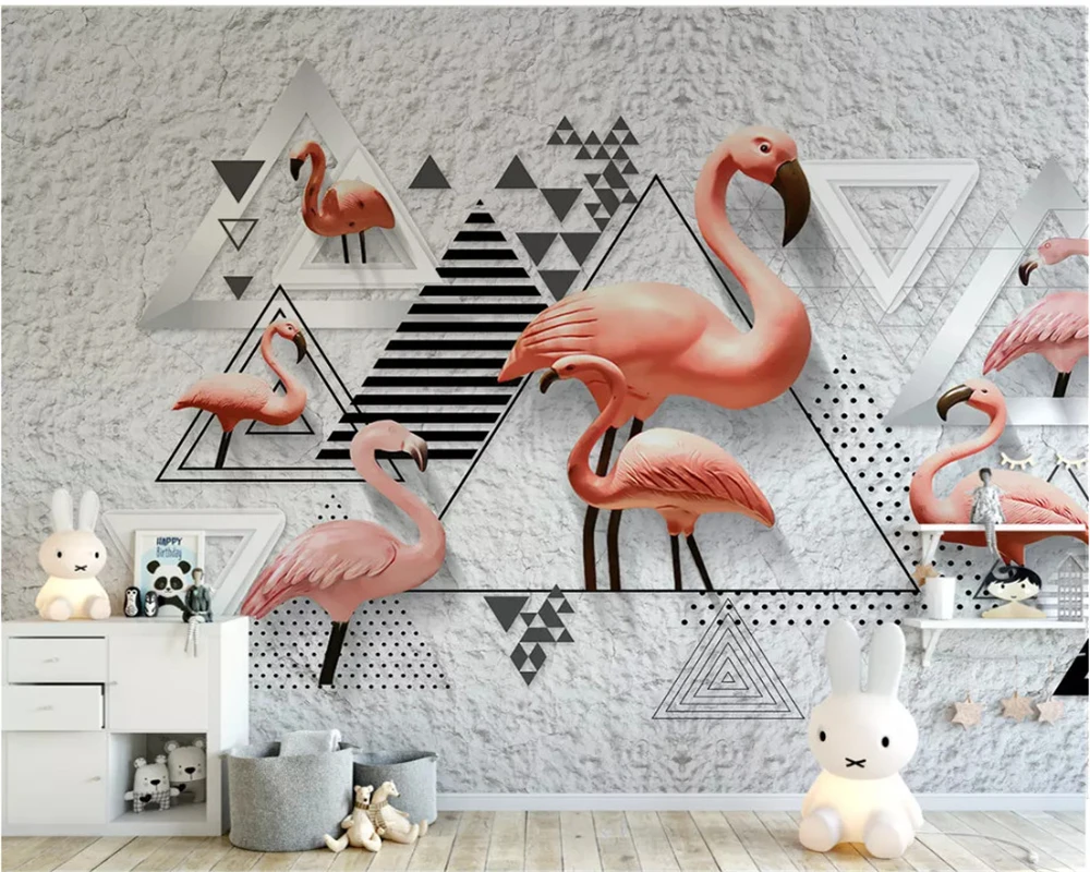 

beibehang Custom wallpaper mural modern high quality 3D stereo black and white geometric flamingo background wall 3d wallpaper