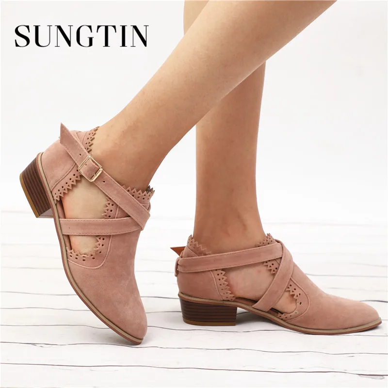 Sungtin Spring New Flock Short Ankle Boots Women Fashion Hollow Out Chunky Low Heel Basic Boots Lady Shoes Buckle Strap Booties
Sungtin Spring New Flock Short Ankle Boots Women Fashion Hollow Out Chunky Low Heel Basic Boots Lady Shoes Buckle Strap Booties