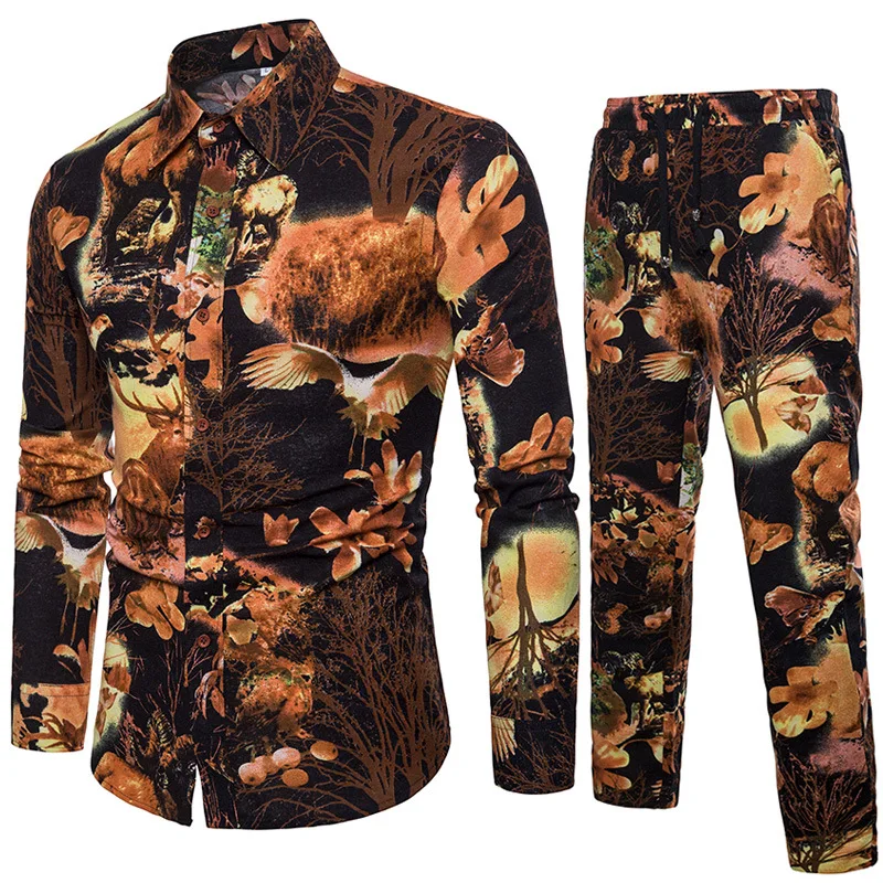 Summer Men's Long Sleeve Flower Shirt and Drawstring Flower Pants Cotton and Linen Men Sets Top and Pants For Male 
Summer Men's Long Sleeve Flower Shirt and Drawstring Flower Pants Cotton and Linen Men Sets Top and Pants For Male