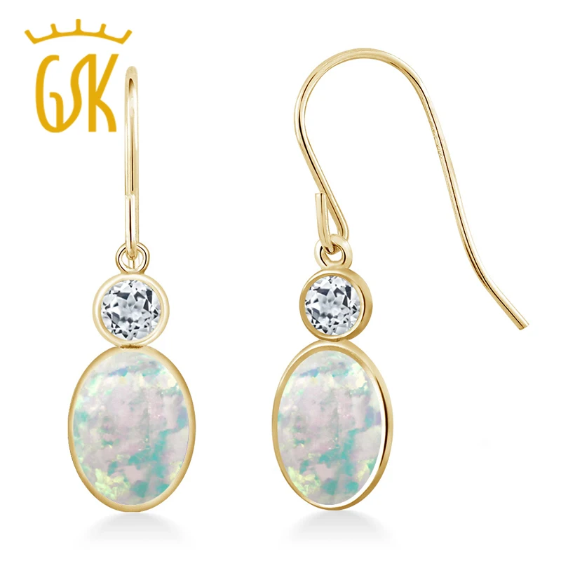 GemStoneKing 14K Yellow Gold Fine Jewelry 1.54 Ct Oval Cabochon White Simulated Opal White Topaz Drop Earrings For Women
GemStoneKing 14K Yellow Gold Fine Jewelry 1.54 Ct Oval Cabochon White Simulated Opal White Topaz Drop Earrings For Women