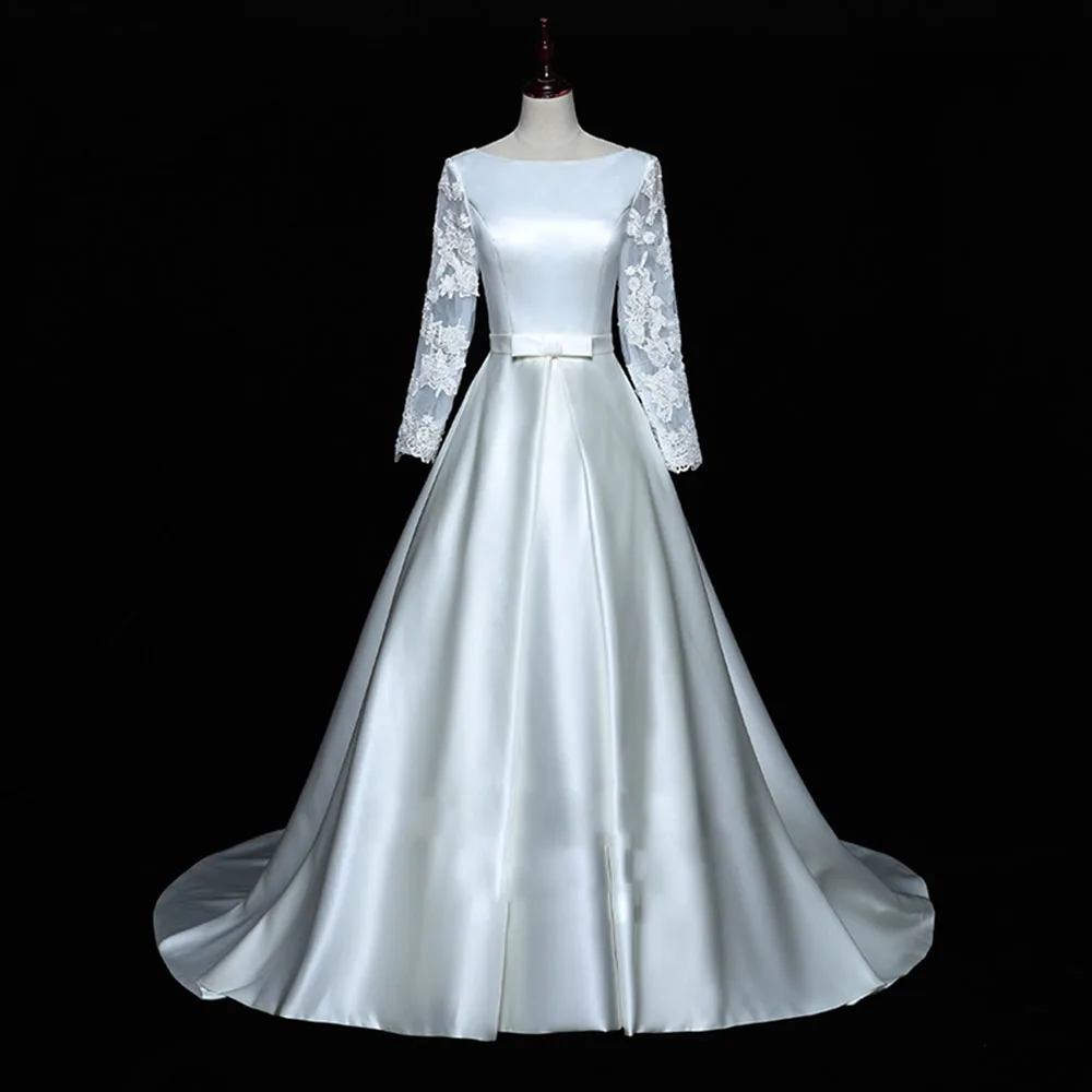 Long Sleeve Bow Satin Wedding Dresses 2019 Vestidos De Casamento Button Up Back Simple Bridal Dresses Online Chinese Store
Long Sleeve Bow Satin Wedding Dresses 2019 Vestidos De Casamento Button Up Back Simple Bridal Dresses Online Chinese Store