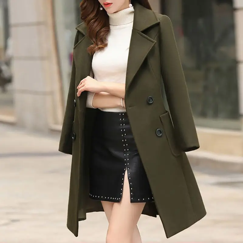 2019 Casual Woolen Outwear Solid Overcoat Women Long Sleeve Turn-down Collar Jacket Autumn Winter Wool Blend Coat
2019 Casual Woolen Outwear Solid Overcoat Women Long Sleeve Turn-down Collar Jacket Autumn Winter Wool Blend Coat