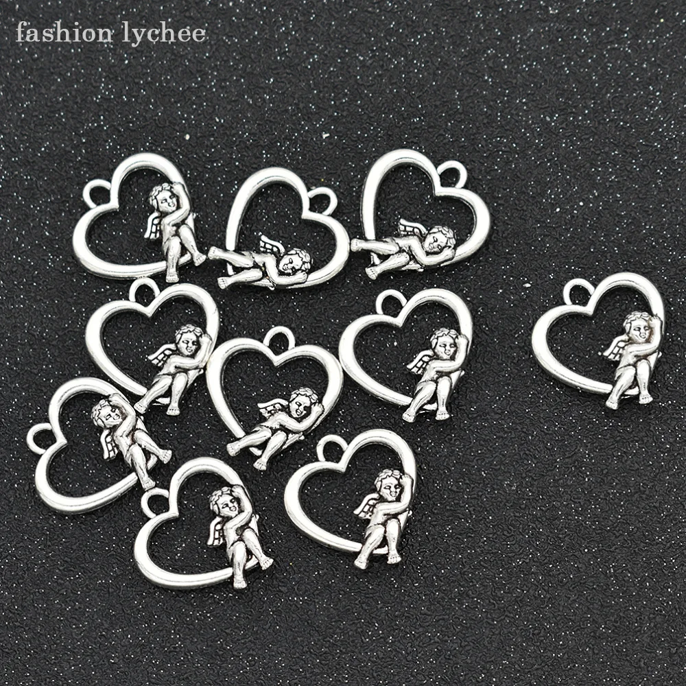 fashion lychee 10pcs Angel Wings Cupid Love Heart Shaped Charms Tibetan Silver Beads For DIY Jewelry Making Pendant
fashion lychee 10pcs Angel Wings Cupid Love Heart Shaped Charms Tibetan Silver Beads For DIY Jewelry Making Pendant