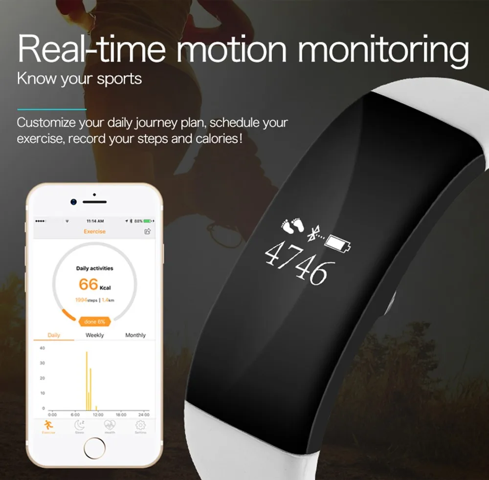 V66 Heart Rate Monitor Smart Wristband Anti-lost Sedentary Remind Bracelet