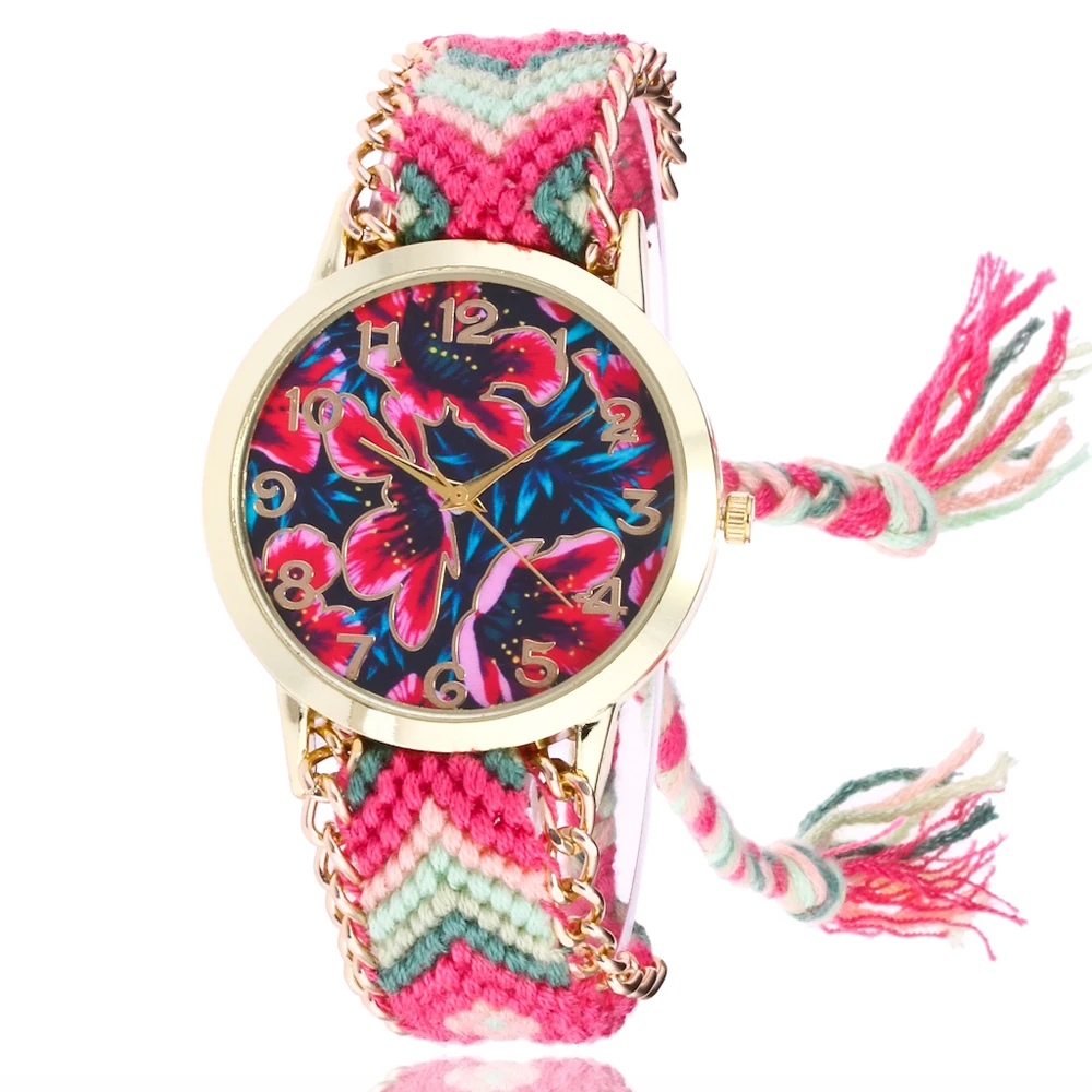 Golden women watches Flowers dial Wool hand weave tassel Bracelet watches ladies dress quartz wristwatches clock
Golden women watches Flowers dial Wool hand weave tassel Bracelet watches ladies dress quartz wristwatches clock