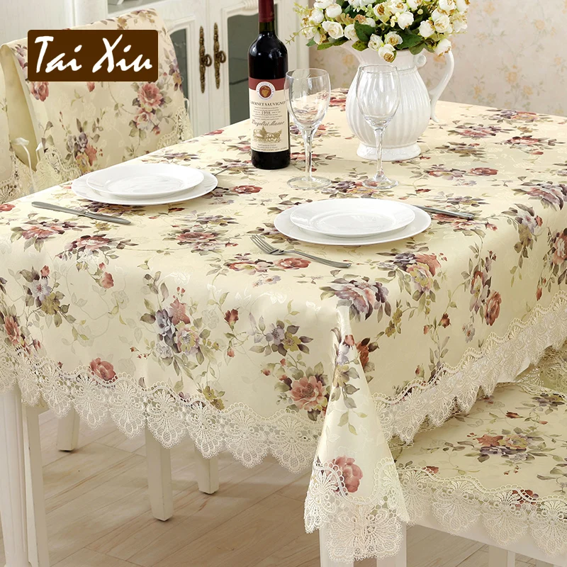 Thai embroidered beige table cloth tea exquisite rectangular coffee tablecloths cushion back suit |