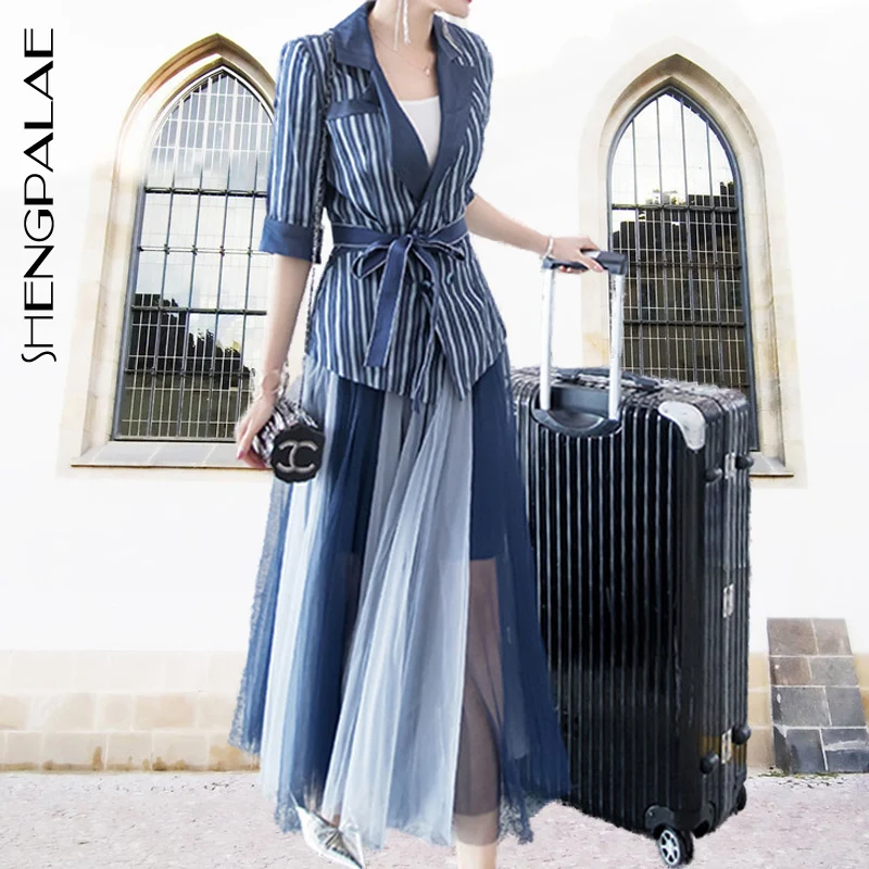 SHENGPALAE Two Piece Set New Spring 2019 Half Sleeve Turn-down Collar Mid-calf With Sashes Striped Women Two Piece Outfits FQ316
SHENGPALAE Two Piece Set New Spring 2019 Half Sleeve Turn-down Collar Mid-calf With Sashes Striped Women Two Piece Outfits FQ316