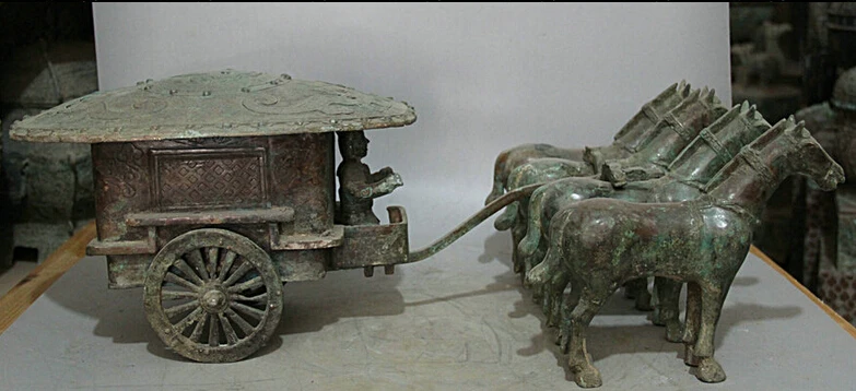 JP S62 26" Old Chinese Bronze Folk Zodiac Year four Horse pull vehicle Statue sculpture
JP S62 26" Old Chinese Bronze Folk Zodiac Year four Horse pull vehicle Statue sculpture