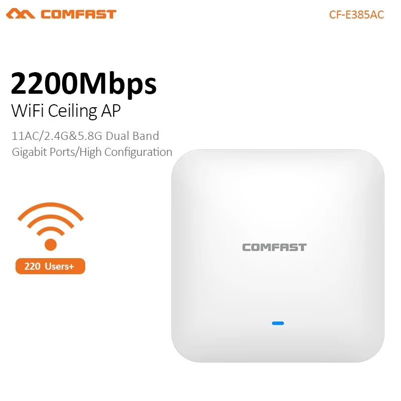 COMFAST Wireless AP 2200Mbps Gigabit Ceiling AP 802.11AC 5.8G+2.4G Indoor AP 48V POE Power WiFi Access Point CF-E385AC
COMFAST Wireless AP 2200Mbps Gigabit Ceiling AP 802.11AC 5.8G+2.4G Indoor AP 48V POE Power WiFi Access Point CF-E385AC