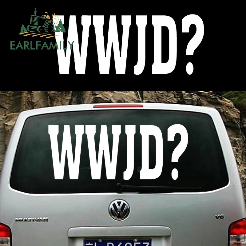 Фото EARLFAMILY WWJD? How Would Jesus Do? Pious Expression of Faith In The Face SUV Door Kayak Canoe Car Cover Vinyl Decal | Автомобили и