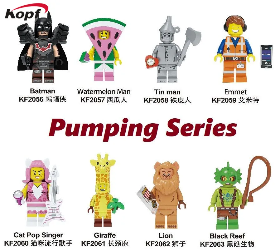 KF8042 Building Blocks Pumpng Series Batman Tin Man Bricks Watermelon Man Emmet Giraffe Lion Figures Gift Children Gift Toys
KF8042 Building Blocks Pumpng Series Batman Tin Man Bricks Watermelon Man Emmet Giraffe Lion Figures Gift Children Gift Toys