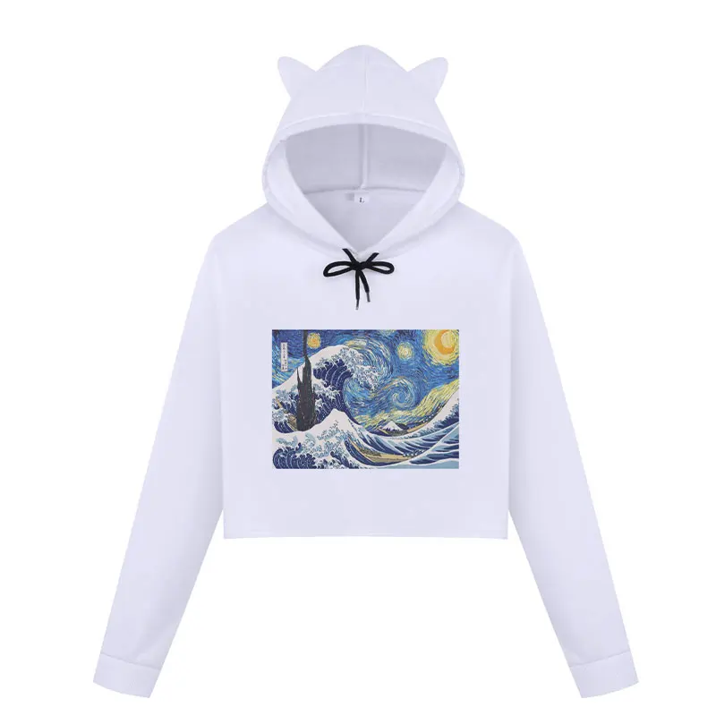 Cute White Women Hoodies Cat Ear Sweatshirt Crop Tops Van Gogh Printed Sweatshirt Streetwear Pullovers Sudaderas Clothes
Cute White Women Hoodies Cat Ear Sweatshirt Crop Tops Van Gogh Printed Sweatshirt Streetwear Pullovers Sudaderas Clothes