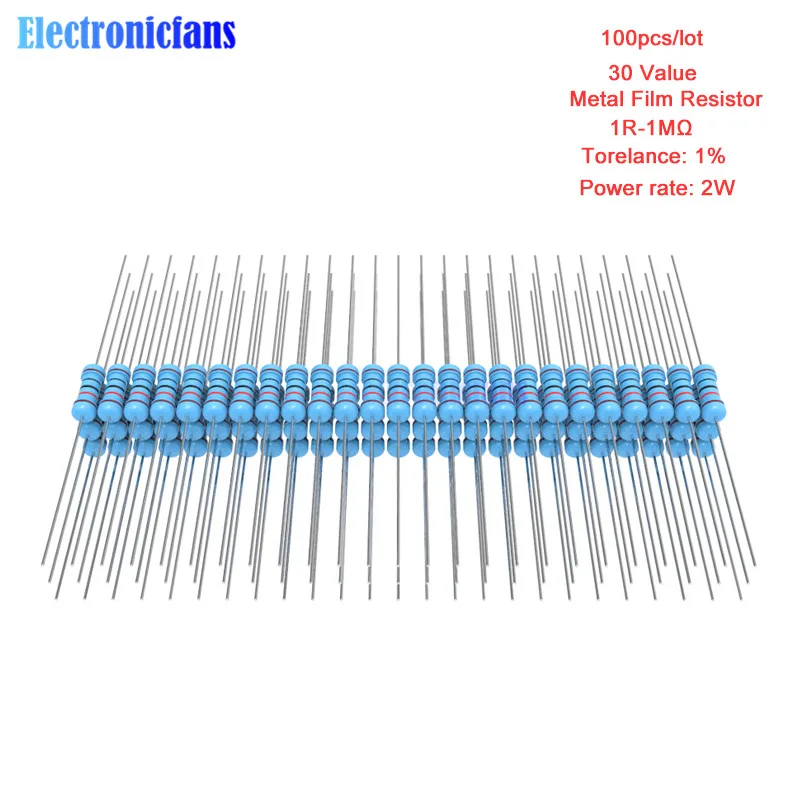 100pcs/lot 1R 4.7R 10R 100R 220R 1K 2.2K 4.7K 6.8K 10K 22K 47K 100K 470K 1MΩ Ohm Resistance 1% 2W 1R-1MΩ Metal Film Resistor
100pcs/lot 1R 4.7R 10R 100R 220R 1K 2.2K 4.7K 6.8K 10K 22K 47K 100K 470K 1MΩ Ohm Resistance 1% 2W 1R-1MΩ Metal Film Resistor
