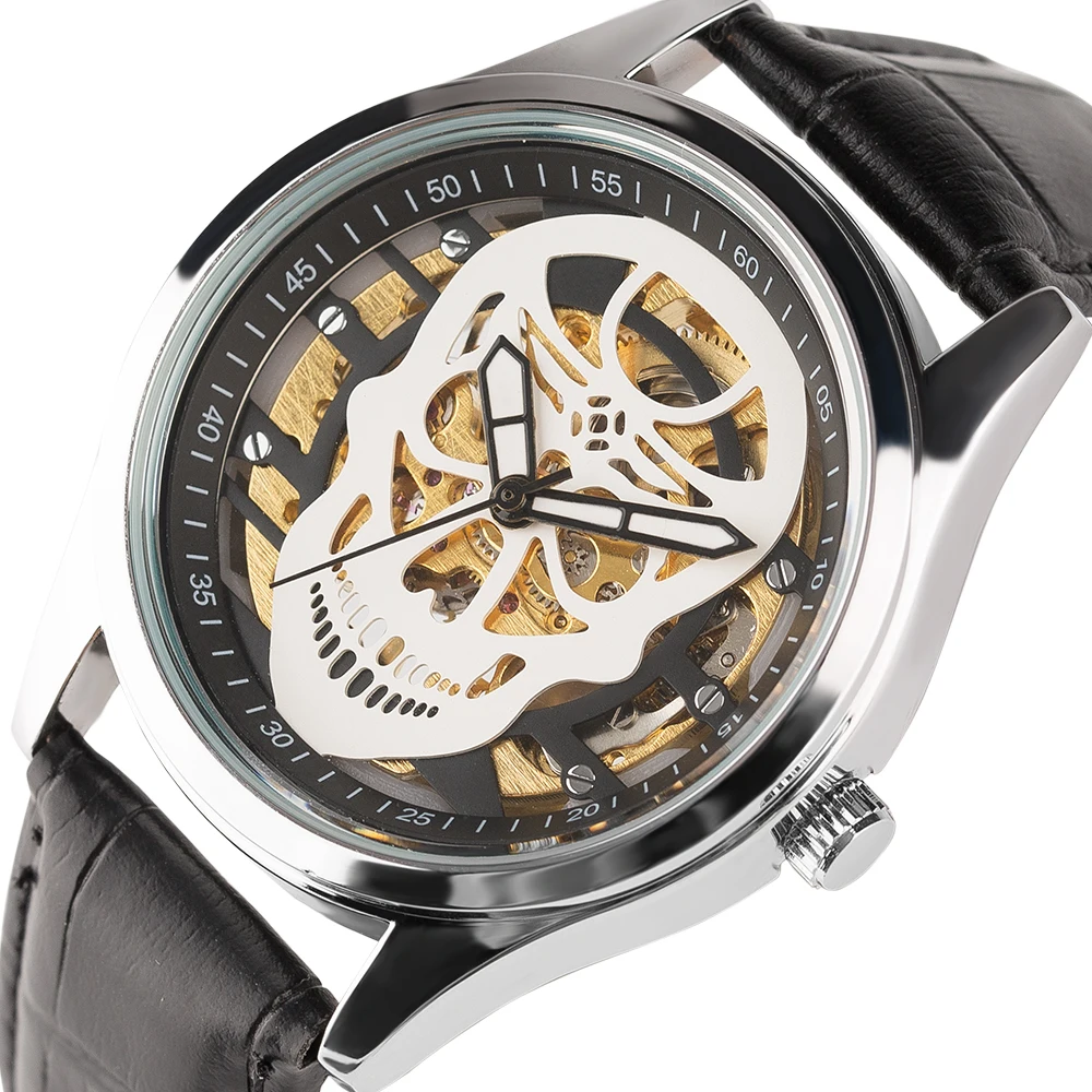 Skull Punk Men's Wrist Watch Business Genuine Leather Band Strap Hand Winding Creative Watches Steampunk Case Xmas Clock
Skull Punk Men's Wrist Watch Business Genuine Leather Band Strap Hand Winding Creative Watches Steampunk Case Xmas Clock