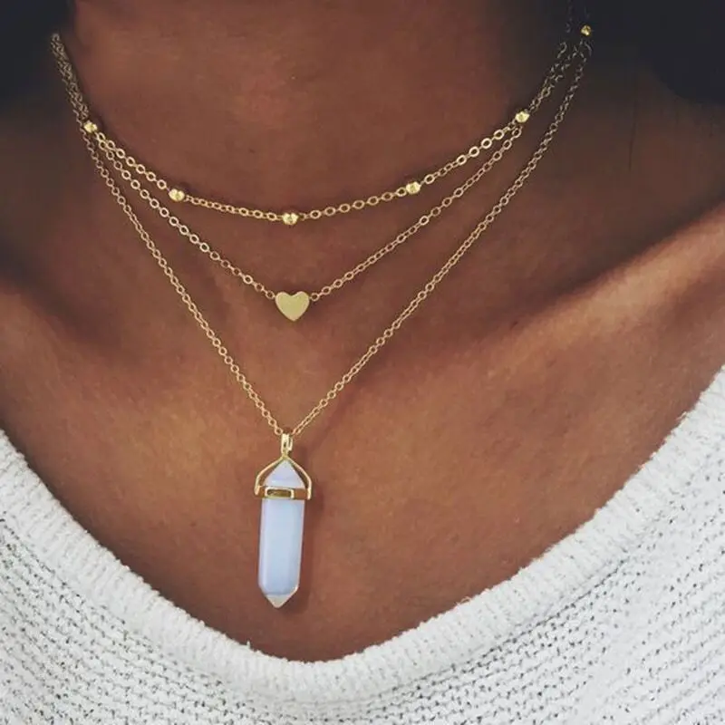 New Fashion Love Pendant Multilayer Choker Necklace For Women Vintage Natural Stone Moon Alloy Chain Necklaces Jewelry G
New Fashion Love Pendant Multilayer Choker Necklace For Women Vintage Natural Stone Moon Alloy Chain Necklaces Jewelry G