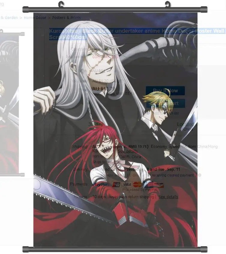 Kuroshitsuji Black Butler undertaker Home Decor Anime Poster Wall Scroll Japanese cartoon Decorative poster 40*60cm
Kuroshitsuji Black Butler undertaker Home Decor Anime Poster Wall Scroll Japanese cartoon Decorative poster 40*60cm