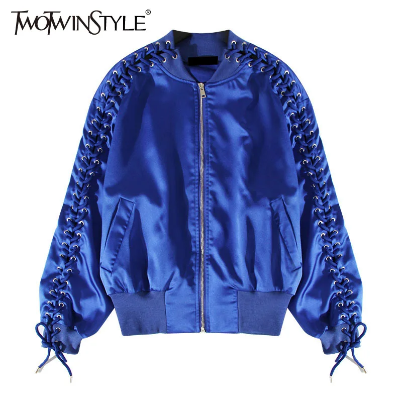 TWOTWINSTYLE Bomber Jacket for Women Coat Top Lace up Long Sleeve Female Jackets Black Clothes Korean Big Size Autumn 2019 New
TWOTWINSTYLE Bomber Jacket for Women Coat Top Lace up Long Sleeve Female Jackets Black Clothes Korean Big Size Autumn 2019 New