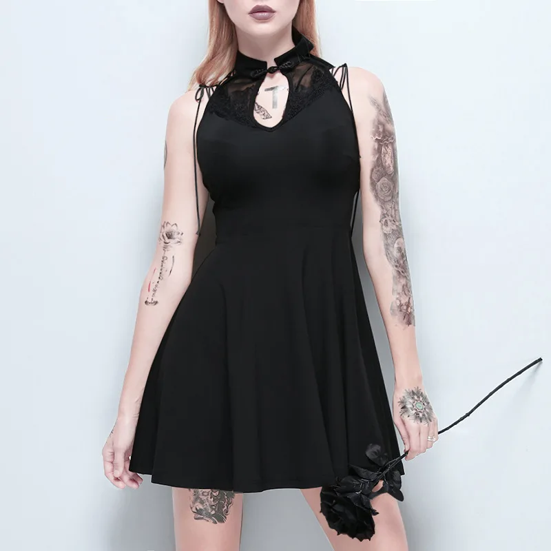 Vintage Summer Sexy Black Lace Halter Sleeveless Hollow Out Dress Women Punk Party Bandage Dresses Gothic Club Dresses Vestidos
Vintage Summer Sexy Black Lace Halter Sleeveless Hollow Out Dress Women Punk Party Bandage Dresses Gothic Club Dresses Vestidos