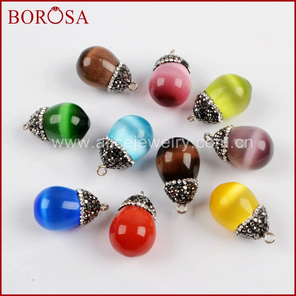 BOROSA 15 шт. падение ручной работы кошачий глаз Drusy Charm проложили черный цирконами
