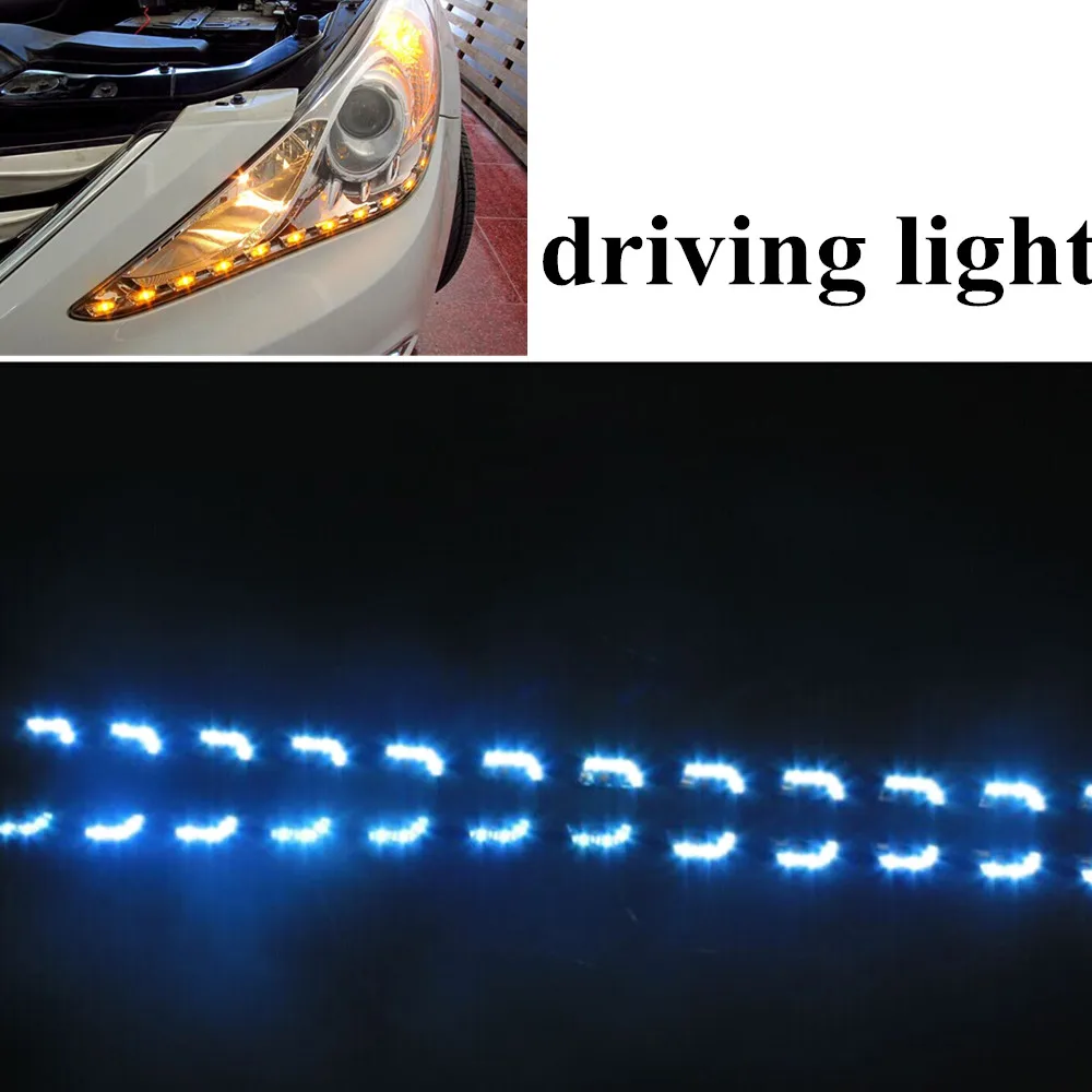 Daytime Runing Lamp 2PCS LED TEAR EYE DRL Strip White-Amber Switchback Flexible LED Headlight