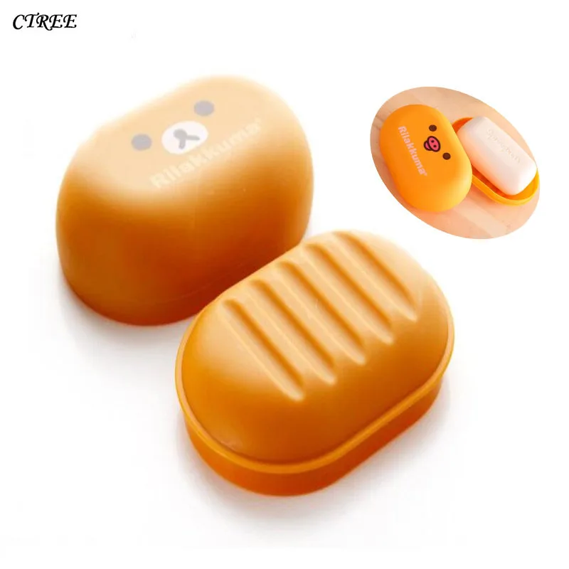 CTREE Hot Sale Portable Soap Dishes Cute Cartoon Bear Box Case Holder Wash Dust-proof Shower Home Bathroom Accessories Set C29 | Дом и сад