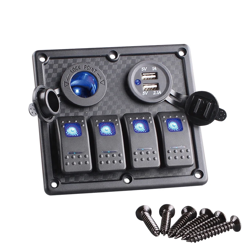 New 4 Gang Boat Rocker Switch Panel Dual USB Cigarette Lighter Socket Car Switch Panel LED Switch USB Marine Switch Panel
New 4 Gang Boat Rocker Switch Panel Dual USB Cigarette Lighter Socket Car Switch Panel LED Switch USB Marine Switch Panel