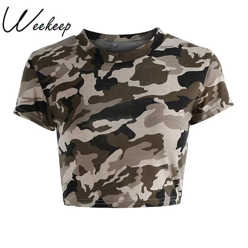 Weekeep Sexy Hollow Out Camouflage Cropped t shirt Women Summer O-neck Back Ripped female Military Crop Top Short t-shirt
Weekeep Sexy Hollow Out Camouflage Cropped t shirt Women Summer O-neck Back Ripped female Military Crop Top Short t-shirt