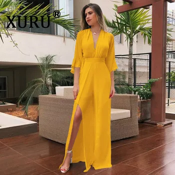 XURU summer new women's chiffon jumpsuit V-neck sexy long jumpsuit solid color irregular split bohemian beach jumpsuit
XURU summer new women's chiffon jumpsuit V-neck sexy long jumpsuit solid color irregular split bohemian beach jumpsuit