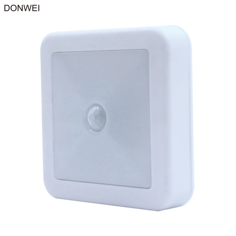

DONWEI LED Night Light IR Motion Sensor Square LED Cabinet light Wall Lamp Lighting By 3A Battery For Closet Bedroom Toilet ligh