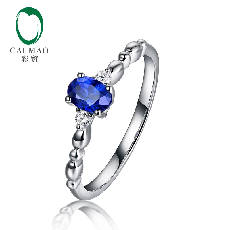 

Caimao Natural 0.55ct Blue Color Sapphire 14k White Gold With Diamond Engagement Ring for Party