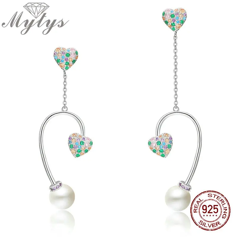 Mytys Sterling Silver 925 Earrings Women Freshwater Pearls Drop Earrings CZ Setting Heart Colorful Young Jewelry Brincos CE417
Mytys Sterling Silver 925 Earrings Women Freshwater Pearls Drop Earrings CZ Setting Heart Colorful Young Jewelry Brincos CE417