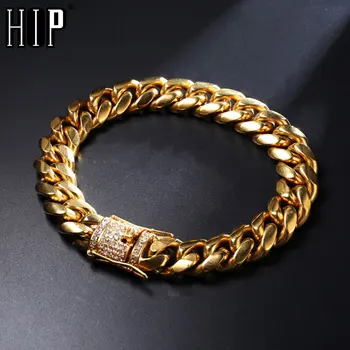 Hip Hop Miami Chain Mens Rock Bracelet Bling Iced Out Rhinestone Clasp Gold Color Stainless Steel Cuban Chain Bracelets Jewelry
Hip Hop Miami Chain Mens Rock Bracelet Bling Iced Out Rhinestone Clasp Gold Color Stainless Steel Cuban Chain Bracelets Jewelry