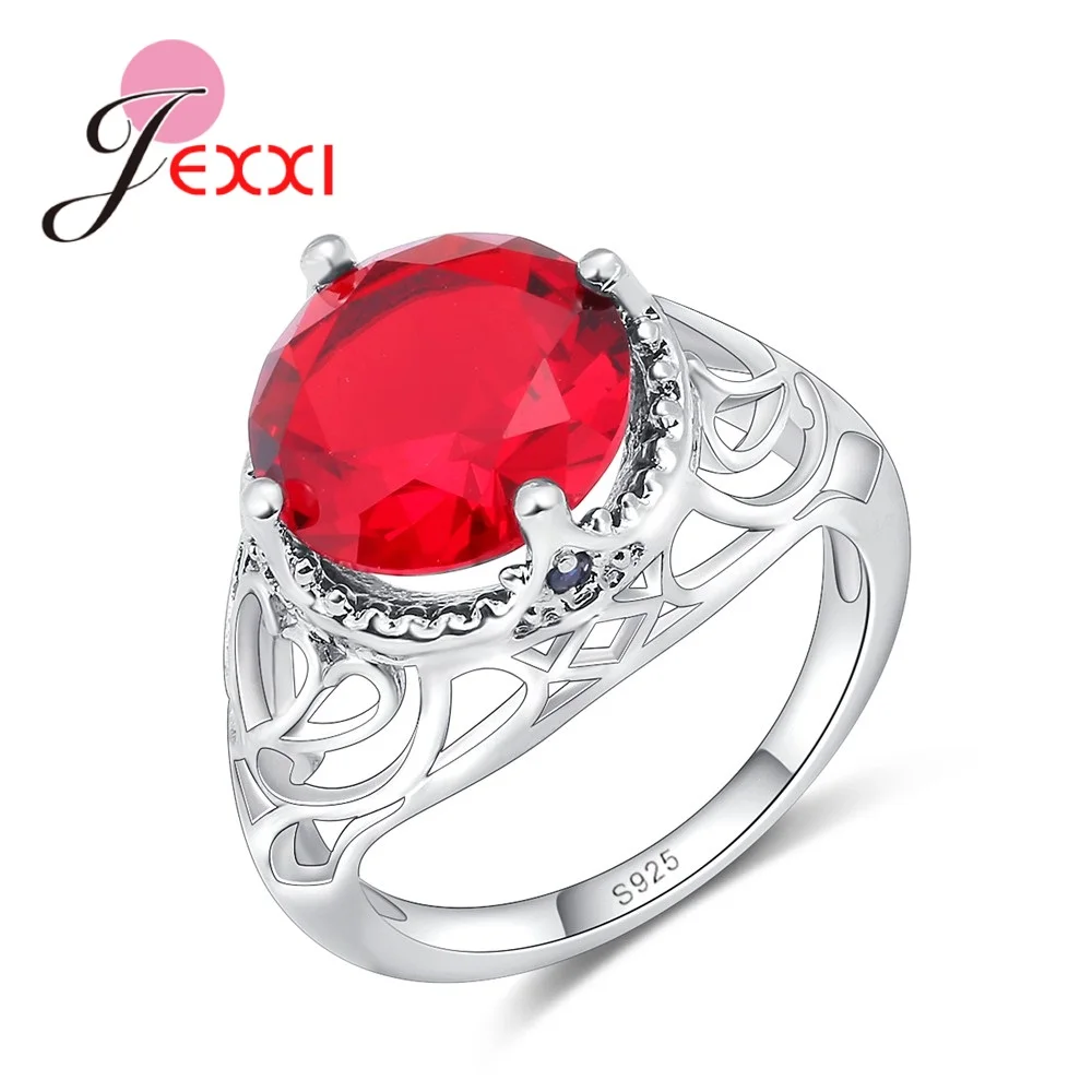 EXXI новая мода большой красный Стразы 925 Серебряные кольца для женщин Размеры