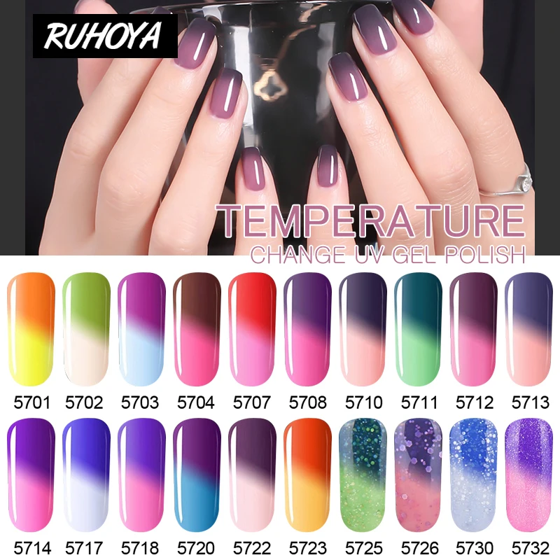 Ruhoya Thermo Chameleon UV Gel Nail Varnish Lacquer Hot Sale Temperature Change Color Nail Gel Soak Off Glitter Gel Nail Polish
Ruhoya Thermo Chameleon UV Gel Nail Varnish Lacquer Hot Sale Temperature Change Color Nail Gel Soak Off Glitter Gel Nail Polish