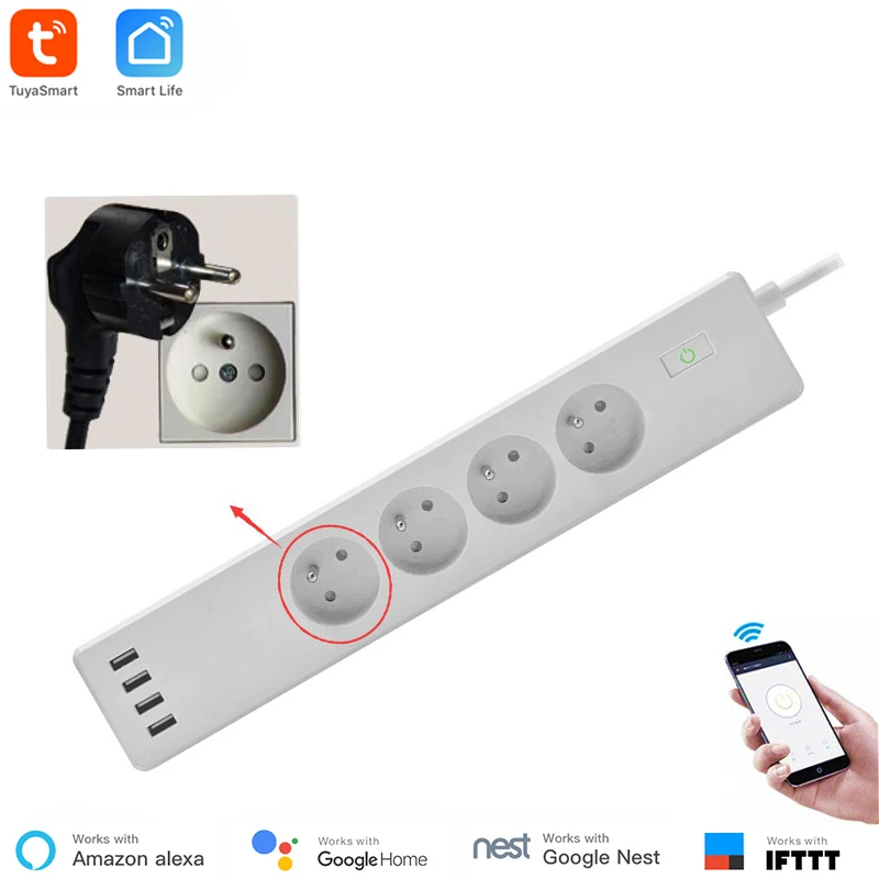 France Standard WiFi Smart Power Strip 4 Type E Outlets 4 USB Ports Smart Life App and Voice by Alexa Google Home IFTTT Support
France Standard WiFi Smart Power Strip 4 Type E Outlets 4 USB Ports Smart Life App and Voice by Alexa Google Home IFTTT Support